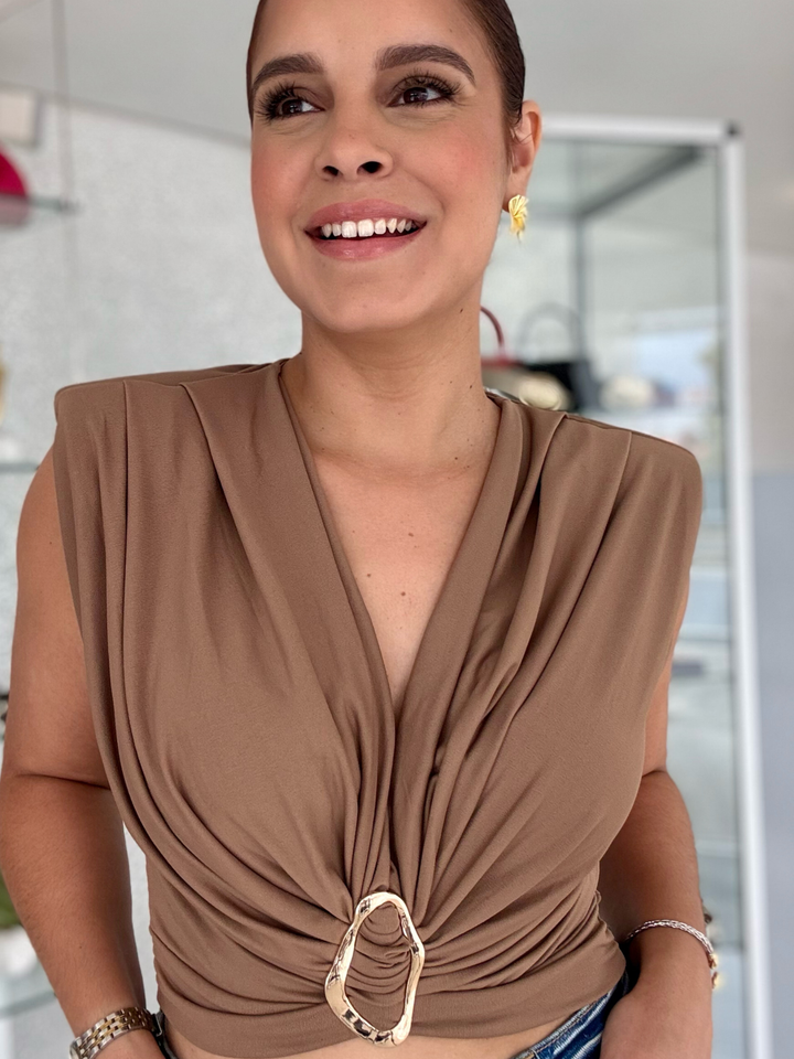 Mocha Drape Crop Top One Size