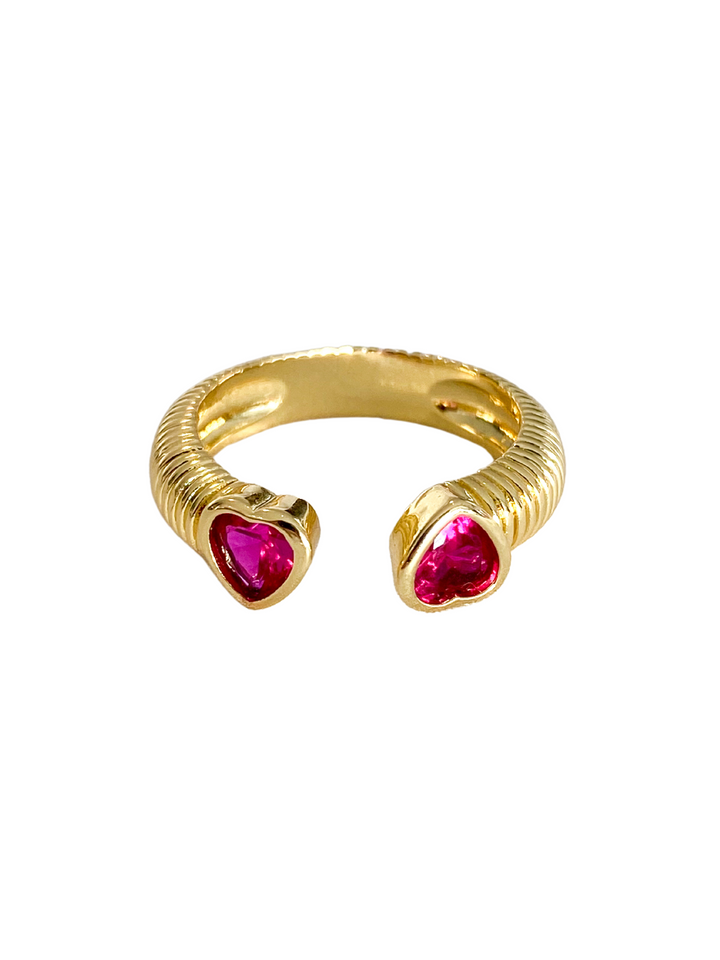 Brass 18K Gold Plated Two Heart Ring