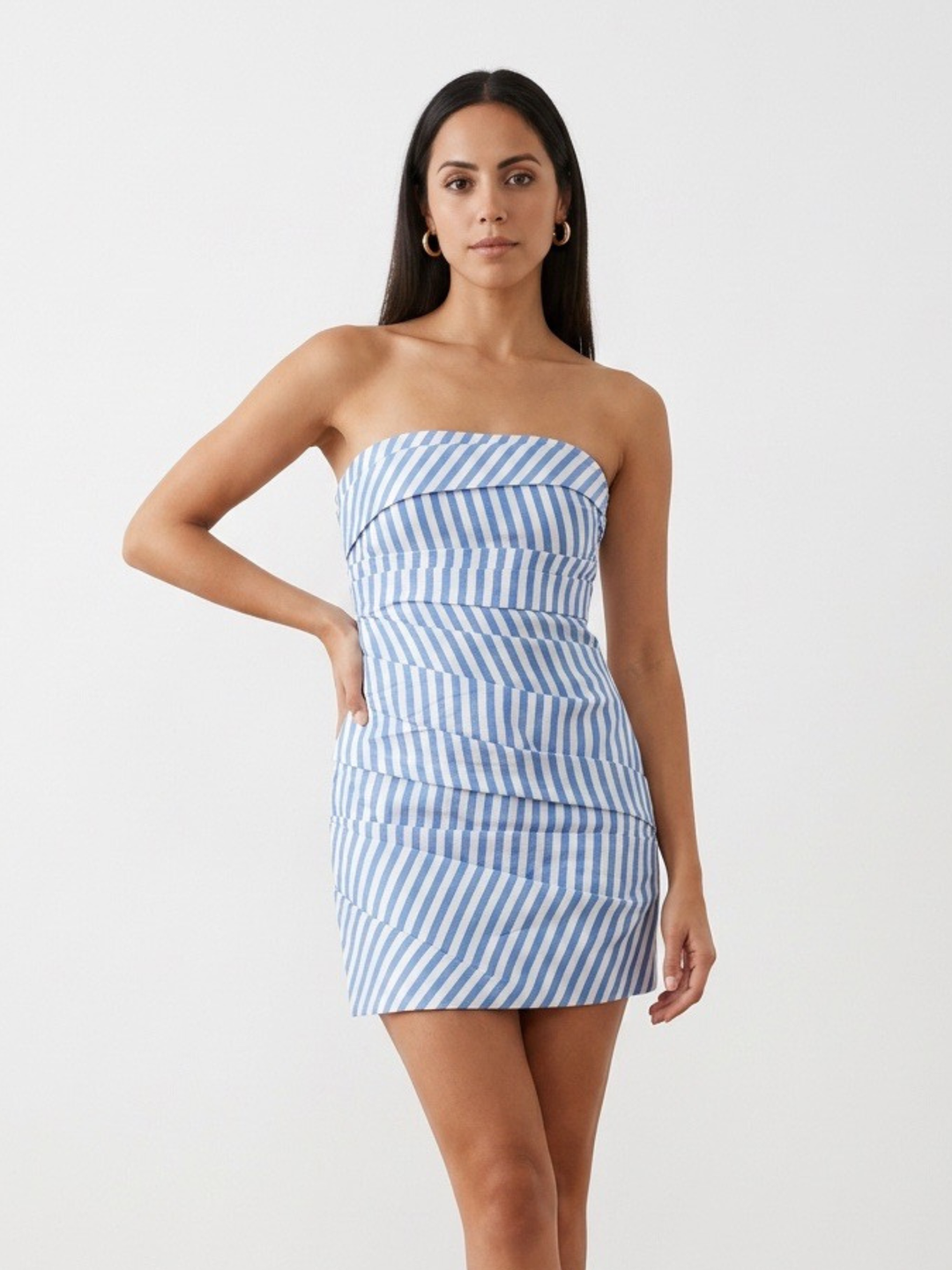 Stripe Light Blue Mini Dress
