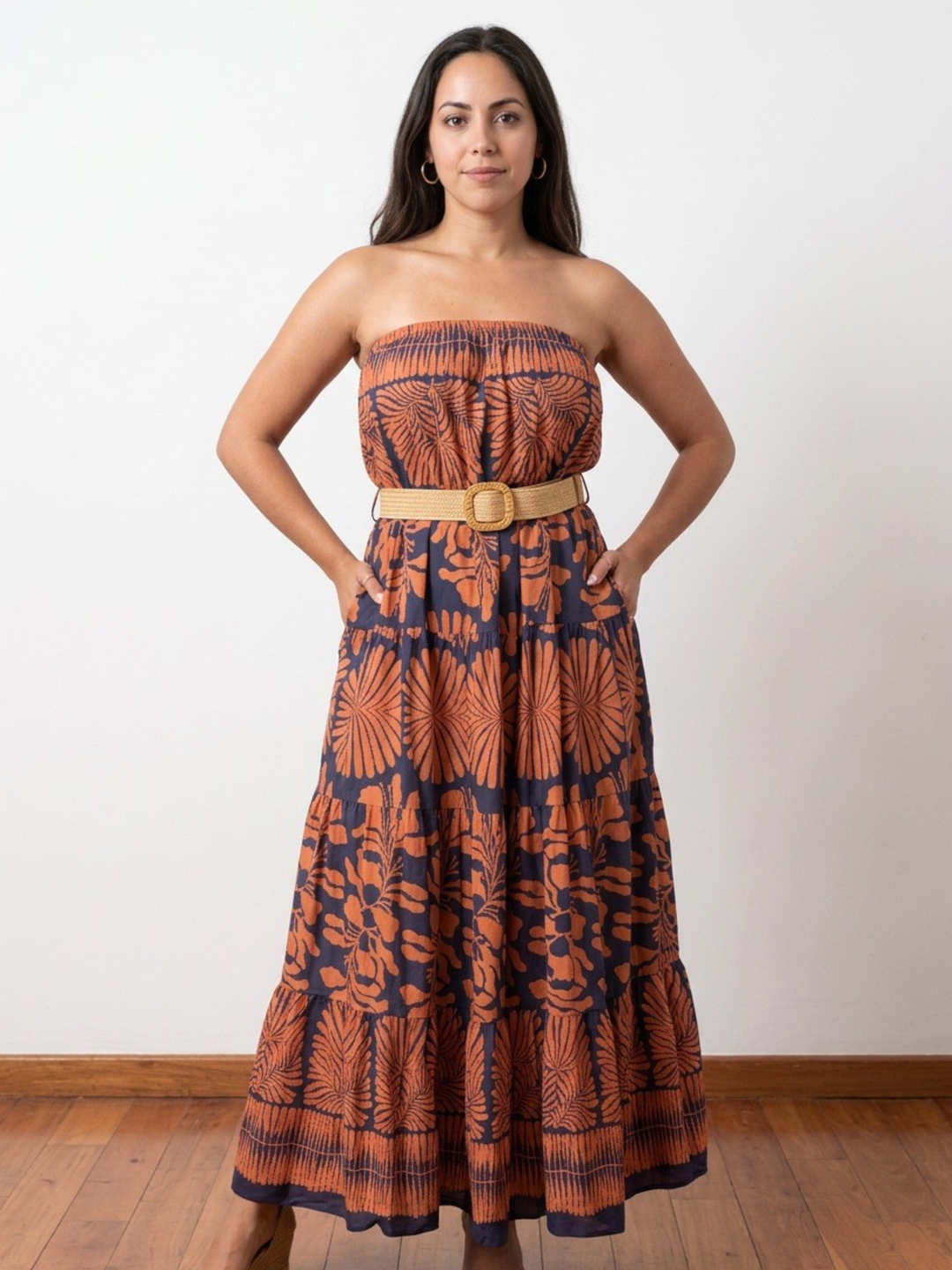 Italy Tropical Strapless Maxi Dress