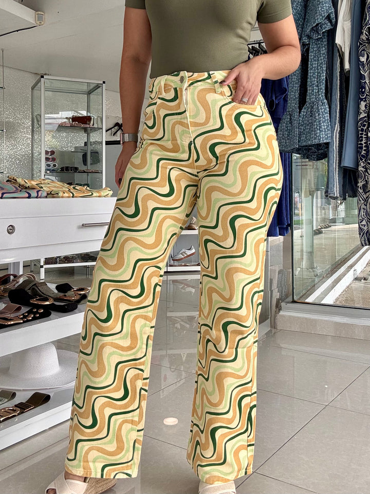 Abstract Wavy Yellow & Green Jean