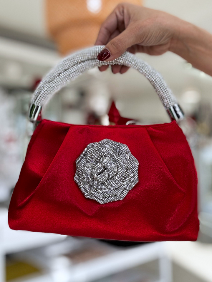 Satin Crystal Rose Handbag