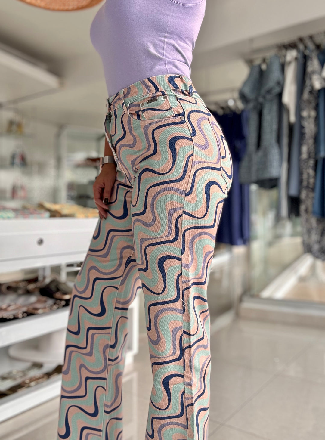 Abstract Wavy Pink & Blue Jean