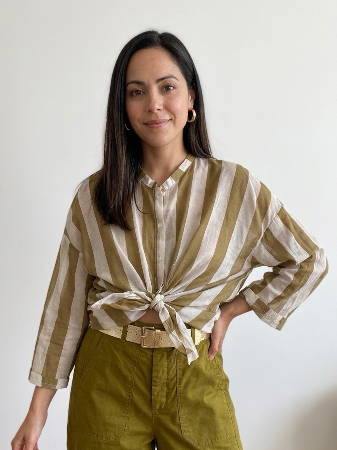 Italy Olive Stripe 3/4 Blouse