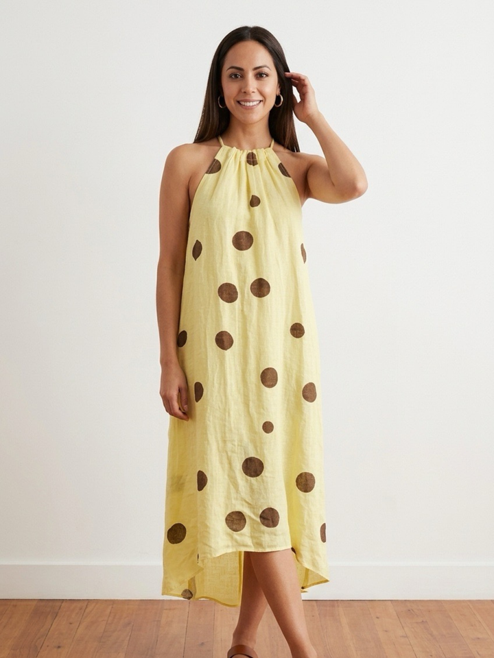 Italy Linen Polka Dots Maxi Dress