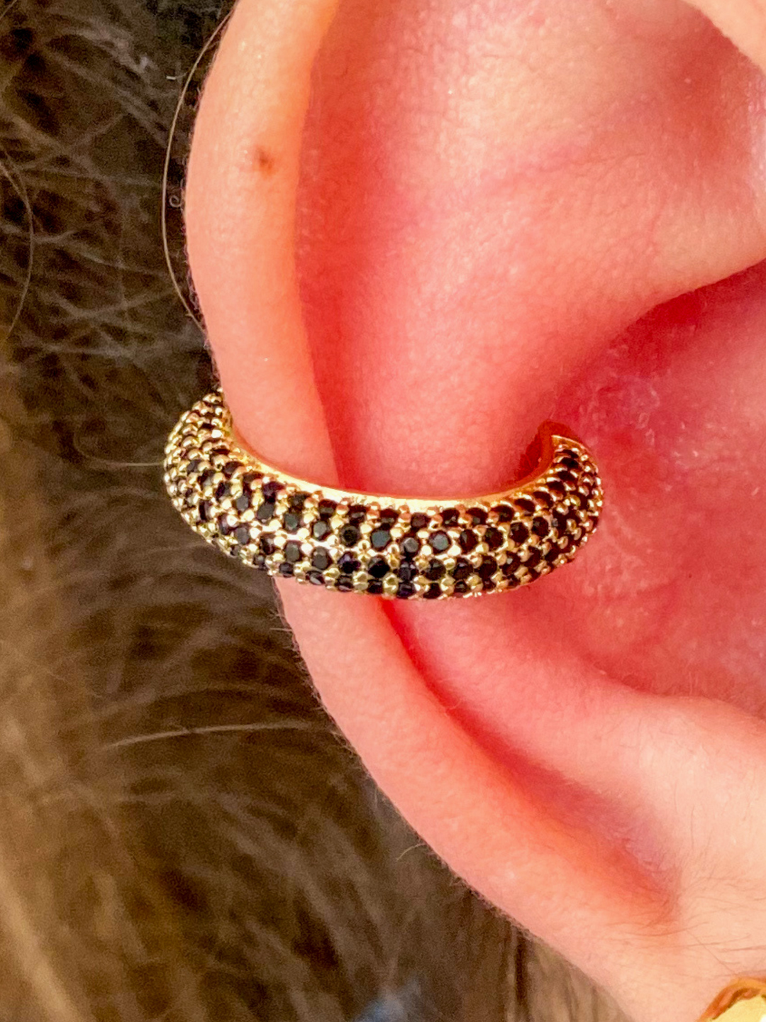 18K Gold Filled & Black Rhinestone Ear Cuff