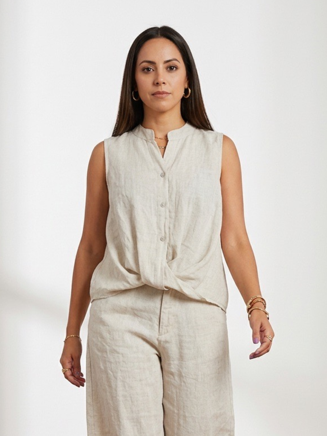 Italy Ivory Linen Tank Top