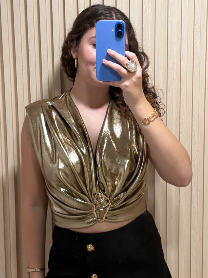 Italy One Size Gold Metallic Crop Top
