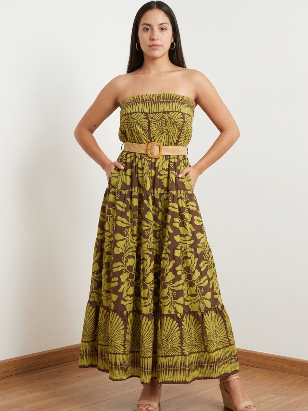 Italy Tropical Strapless Maxi Dress