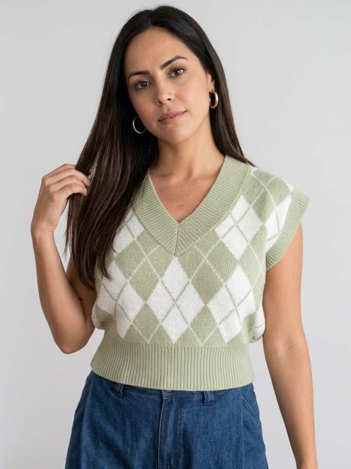 Sage Argyle Sweater Vest