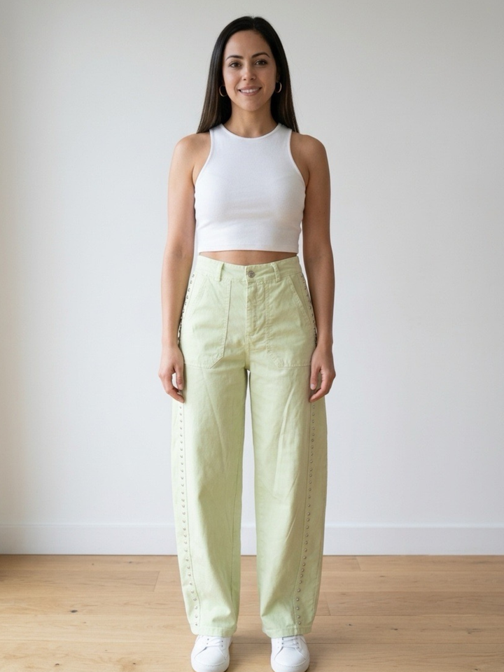 Italy Studs Mint Barrel Pant