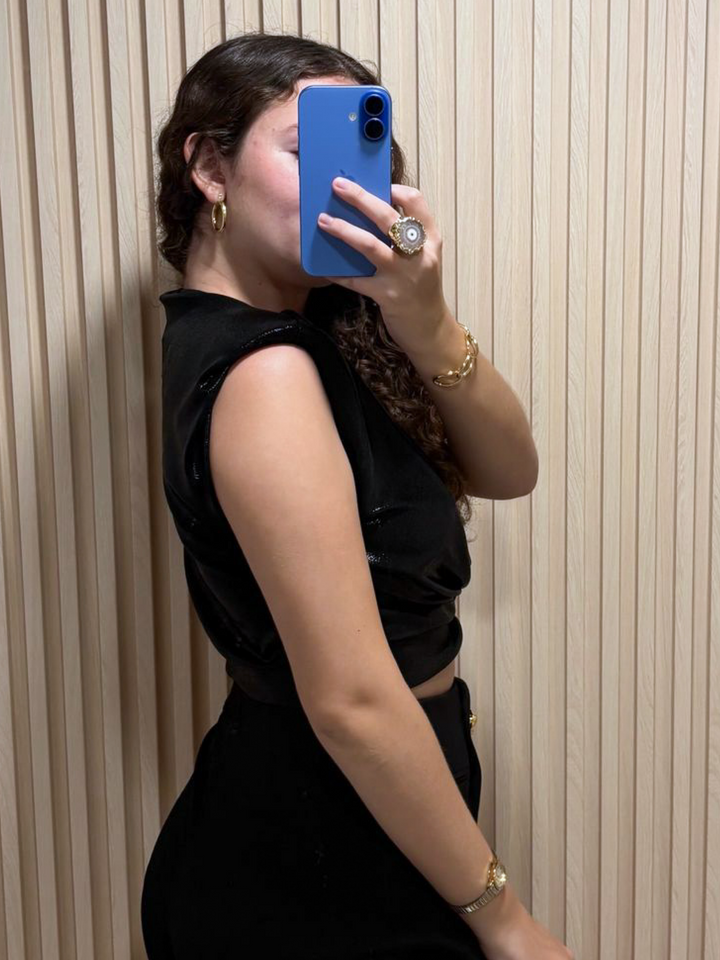 Italy One Size Black Metallic Crop Top