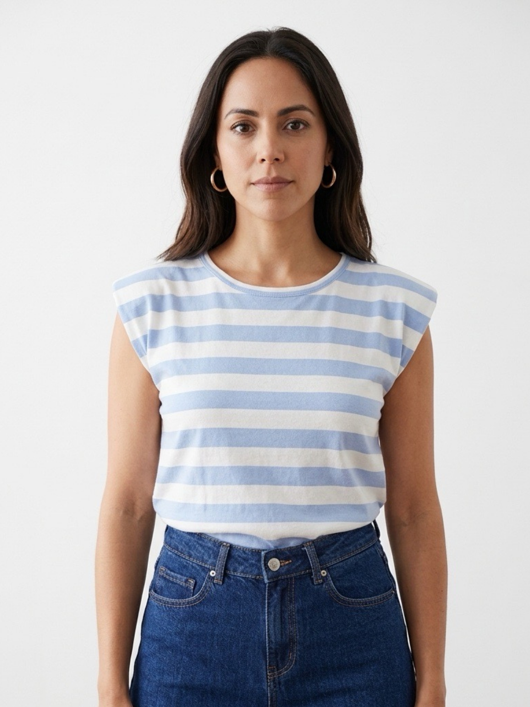 Italy Stripes Shoulder Pad T- Shirt