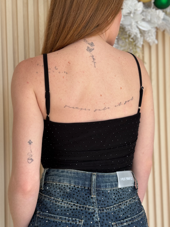 Rhinestone Black Crop Top