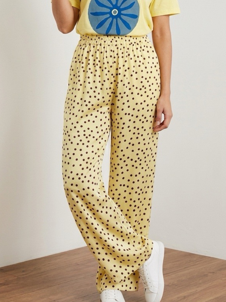 Italy Polka Dots Yellow Satin Pant