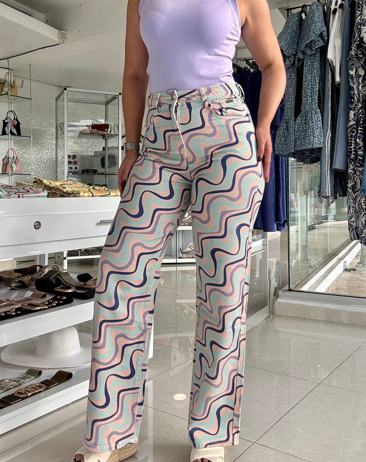 Abstract Wavy Pink & Blue Jean