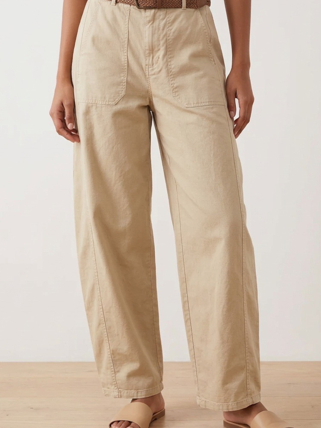 Italy Khaki Belted Barrel Pant
