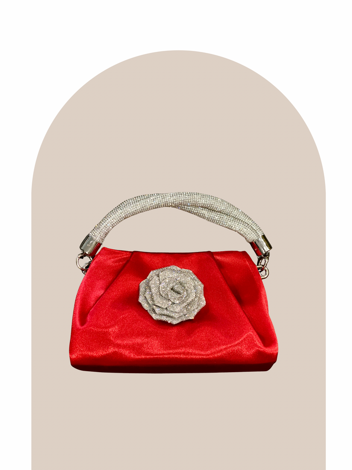 Satin Crystal Rose Handbag