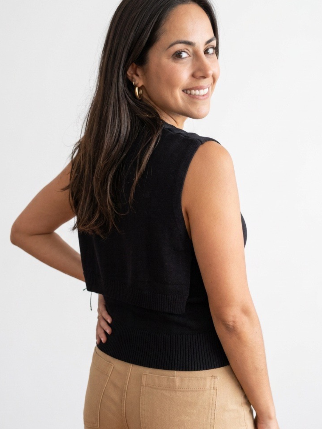 Sweater Black Tie Knit Top