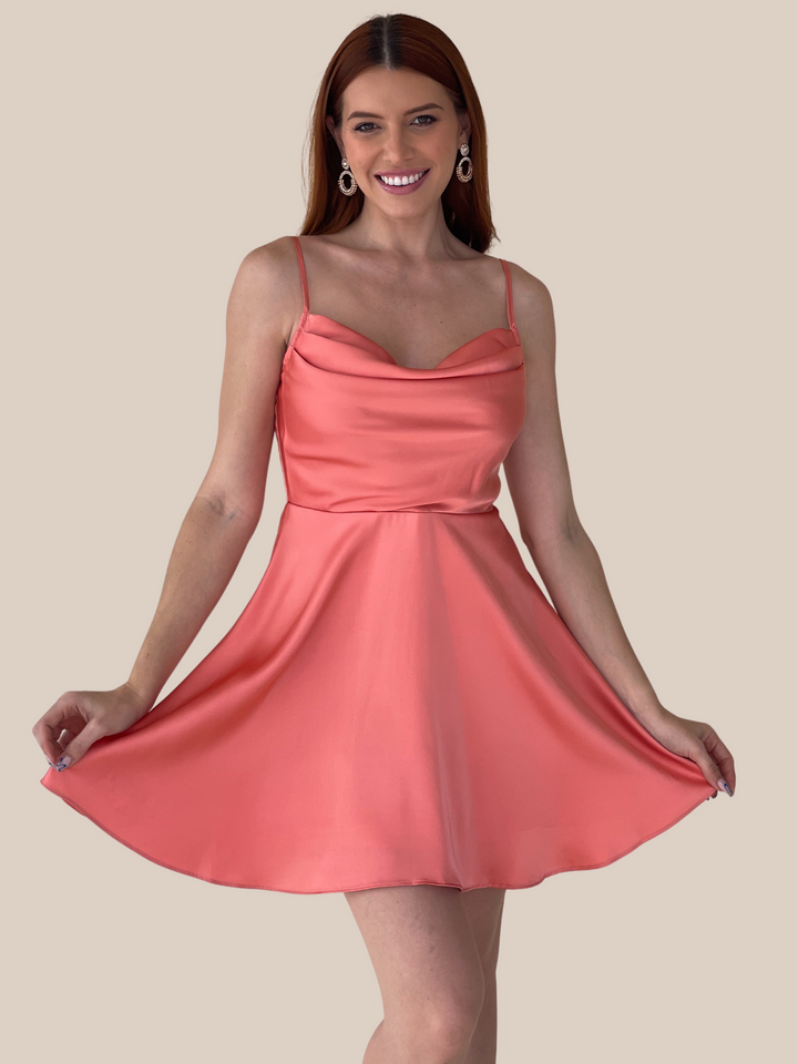 Cowl Neck Peach Mini Dress