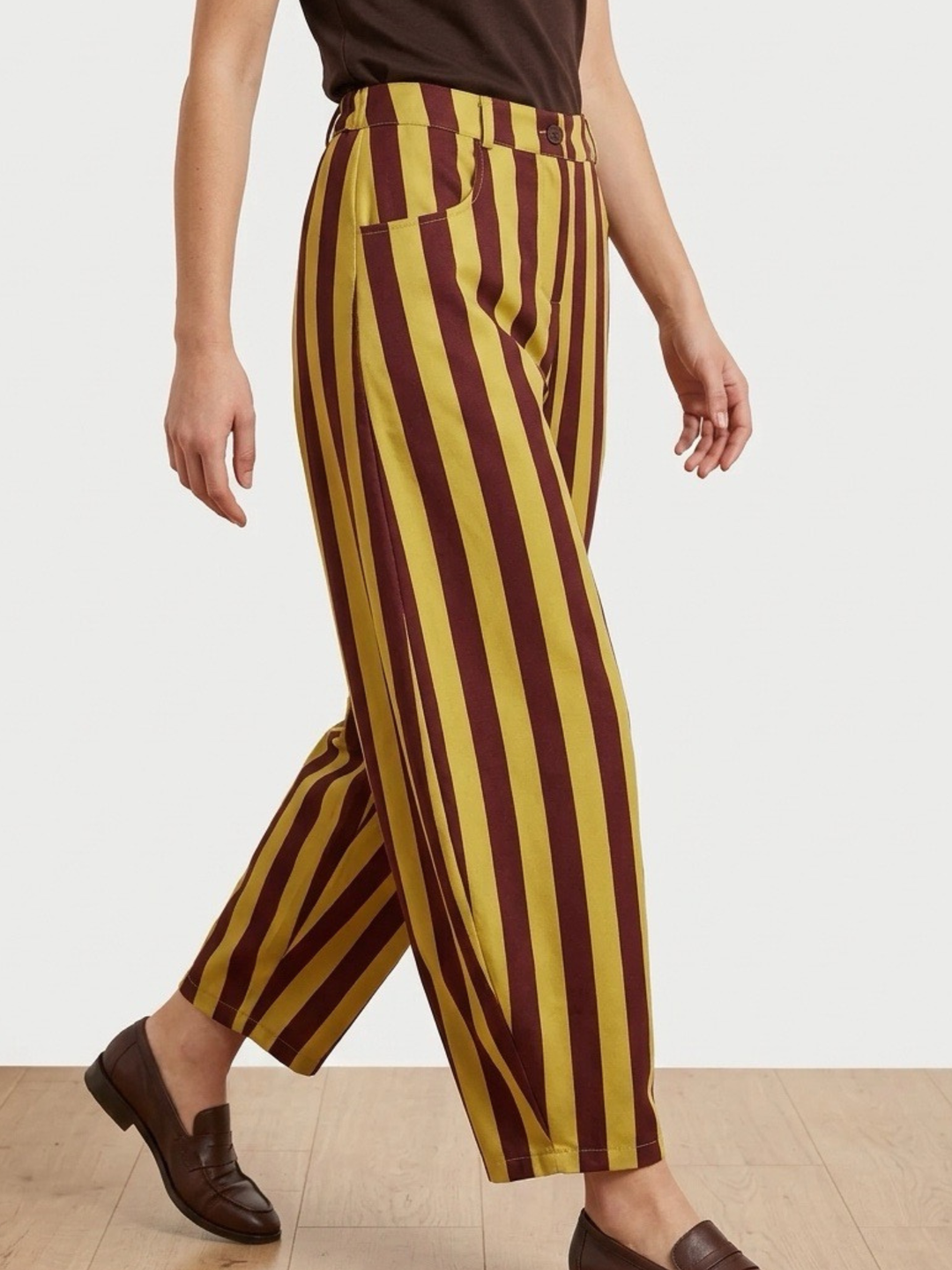 Olive & Brown Stripe Barrel Pant