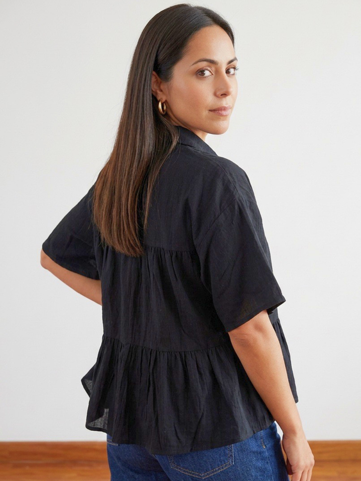 Ruffle Black Oversize Top