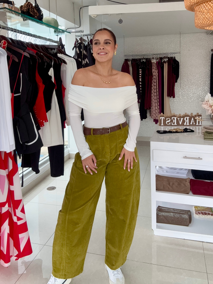 Lime Corduroy Barrel Pants