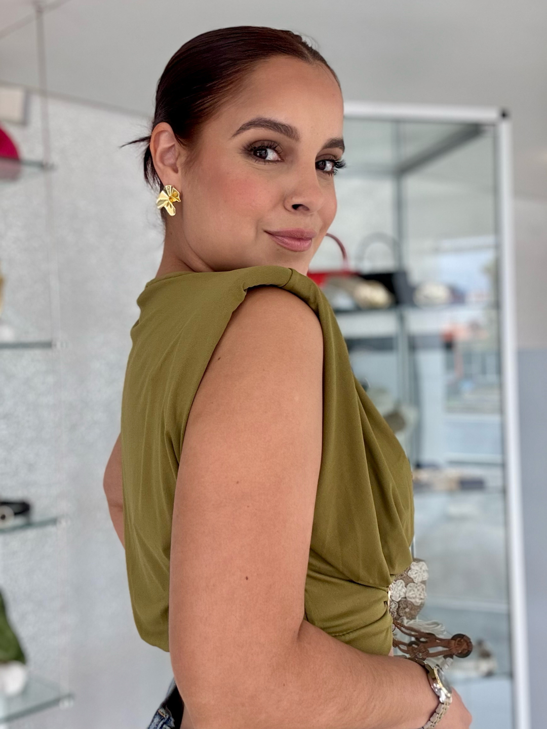 Olive Drape Crop Top One Size