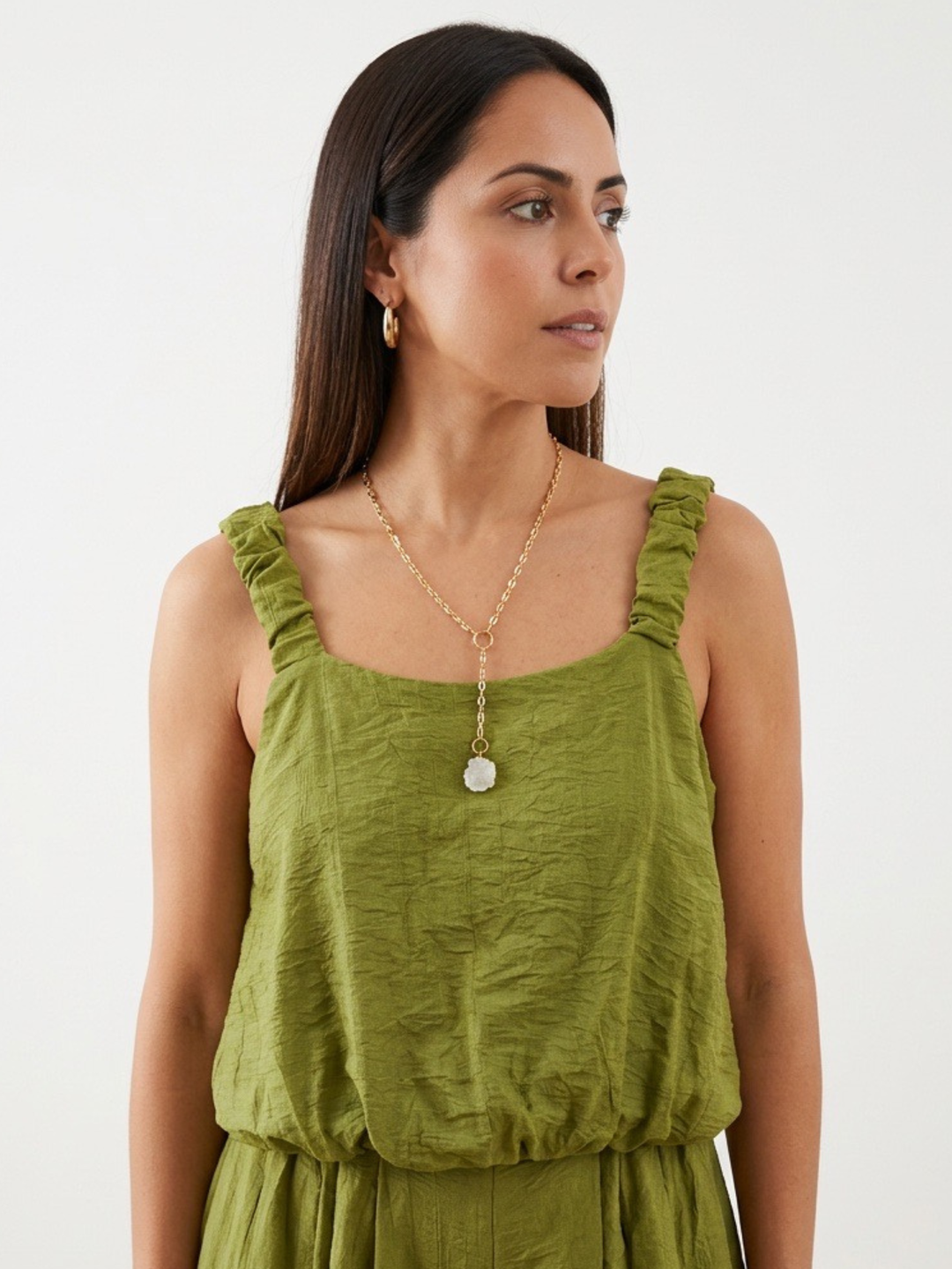 Italy Olive Ruched Strap Top