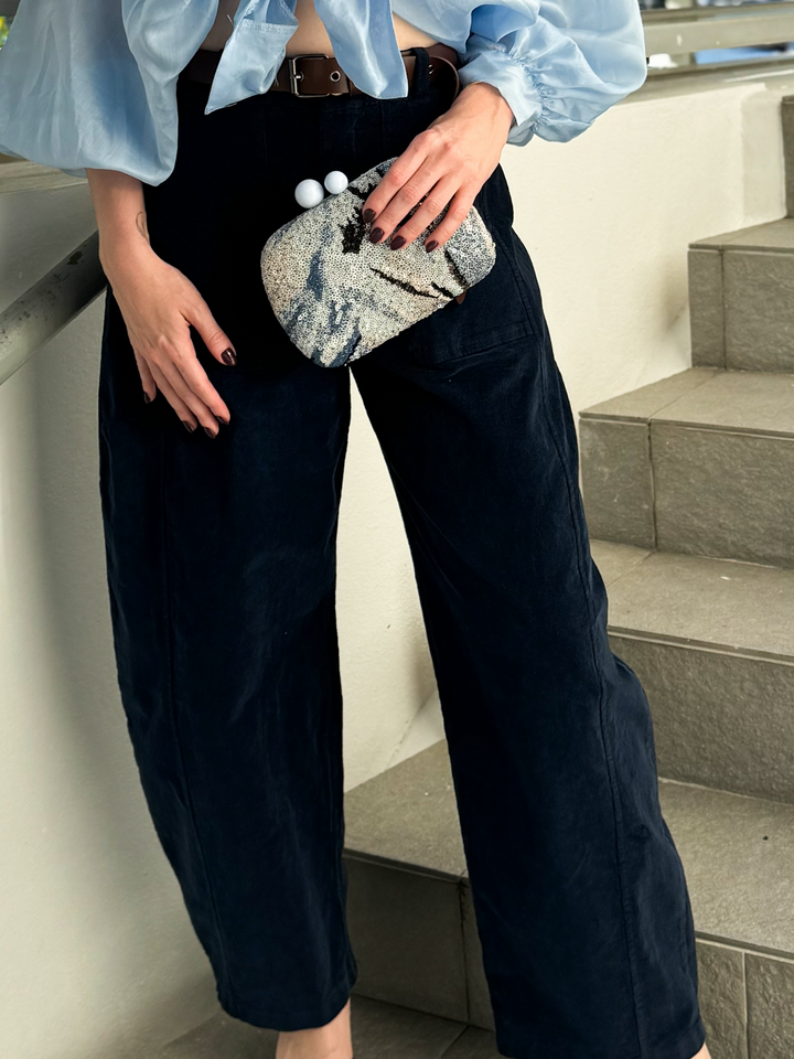 Navy Corduroy Barrel Pants