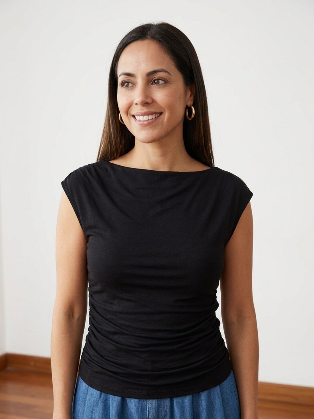 Black Ruched Side Top