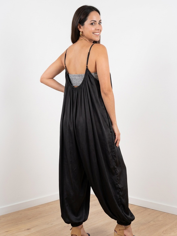 Italy Black Satin Jumpsuit