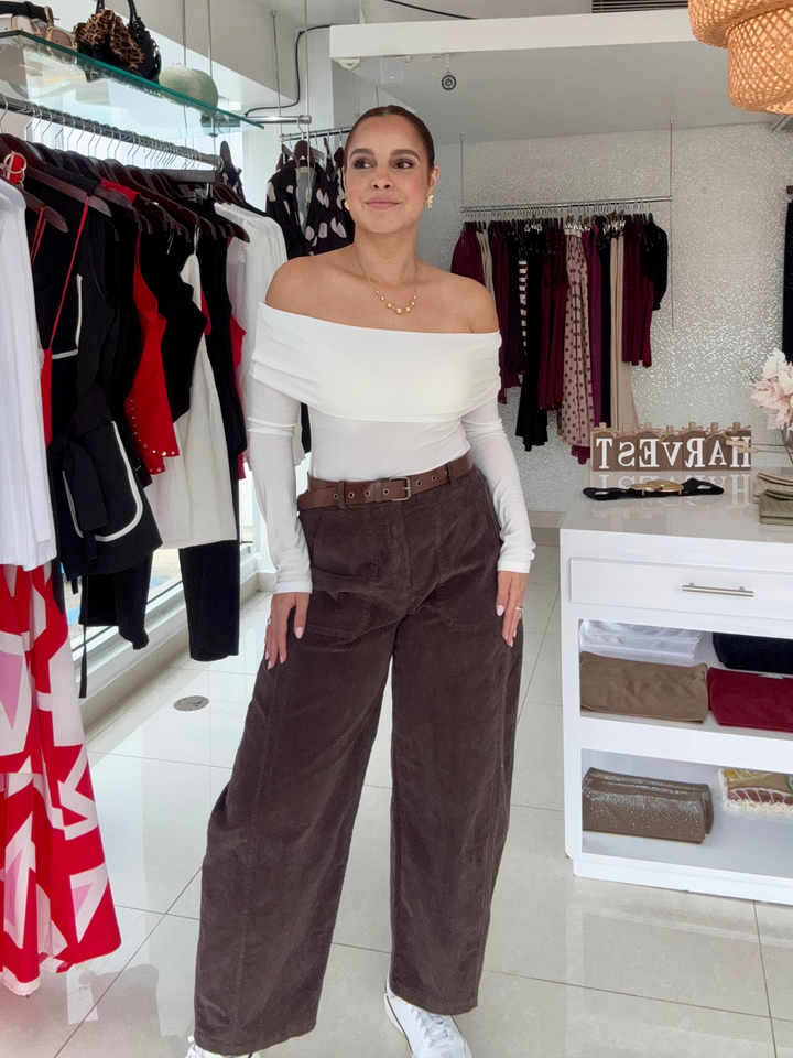 Brown Corduroy Barrel Pants