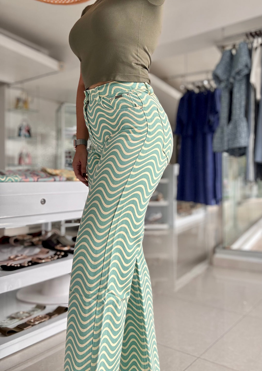 Abstract Teal Jean