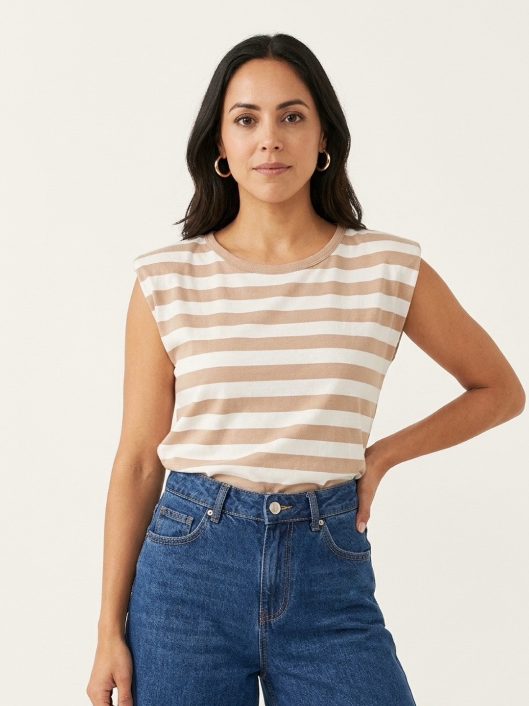 Italy Stripes Shoulder Pad T- Shirt