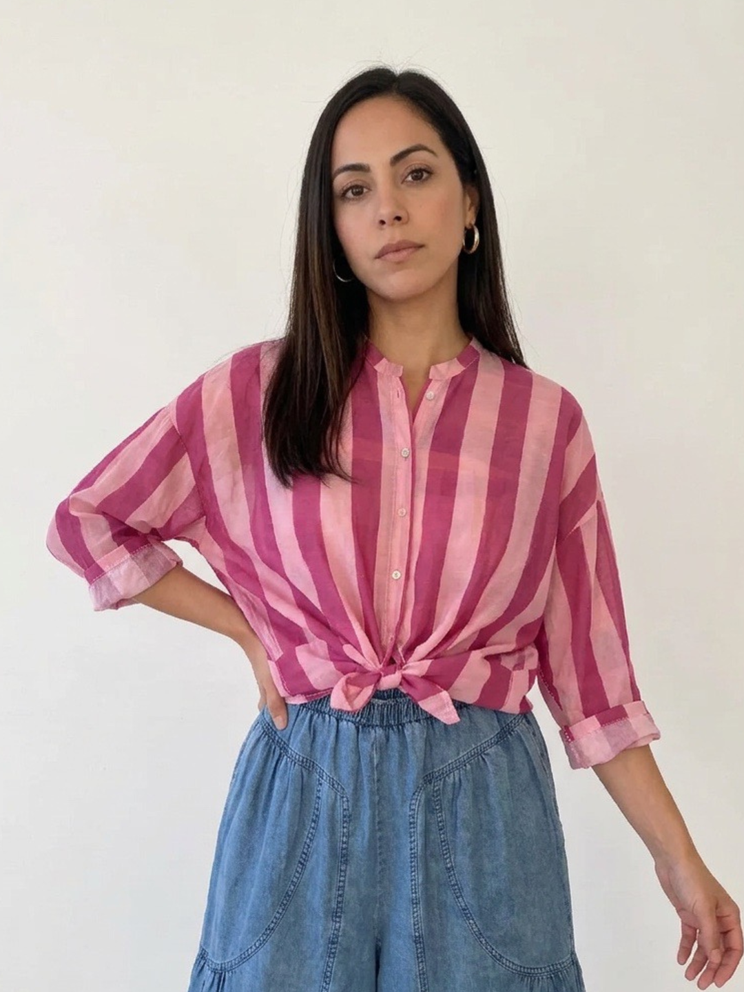 Italy Magenta Stripe 3/4 Blouse
