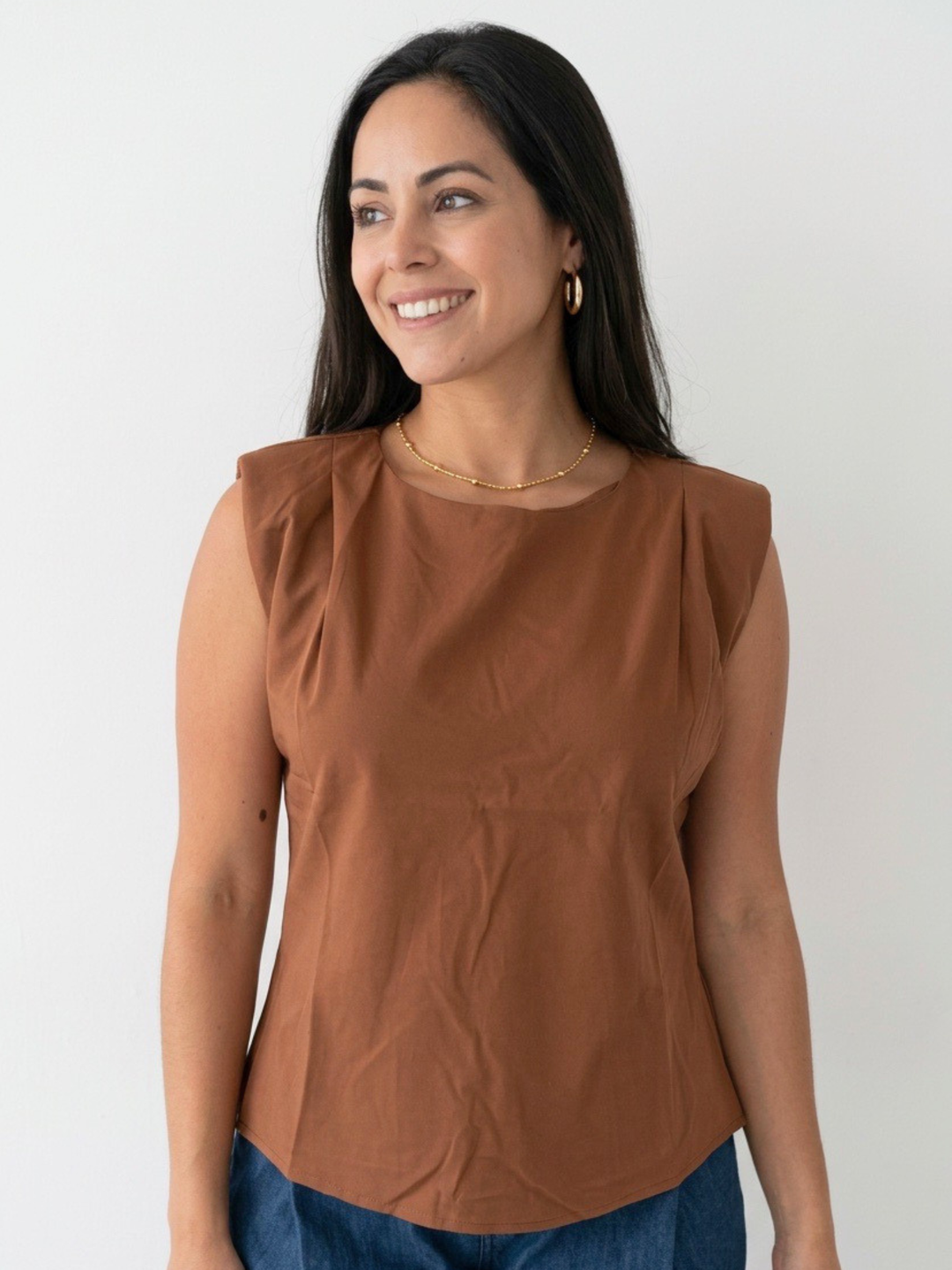 Camel Shoulder Pad Blouse