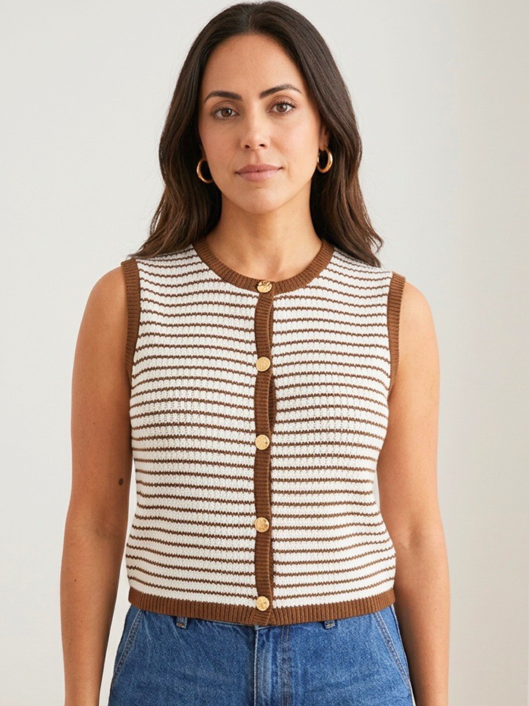 Brown Stripe Knit Vest