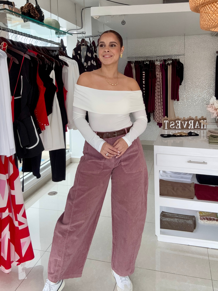 Mauve Corduroy Barrel Pants