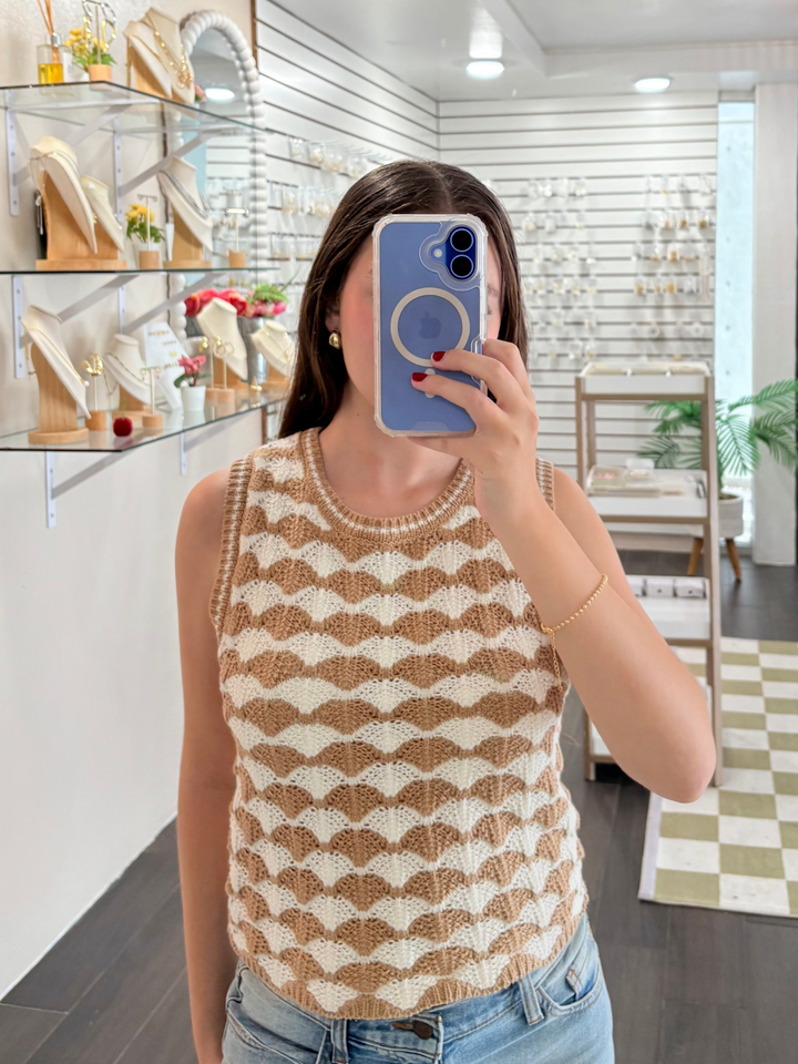 Ivory & Camel Camel Crochet Top