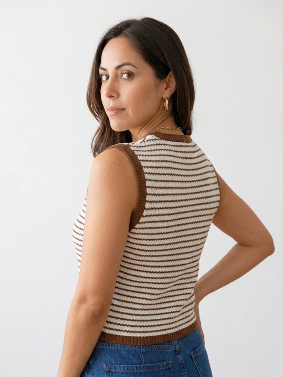 Brown Stripe Knit Vest