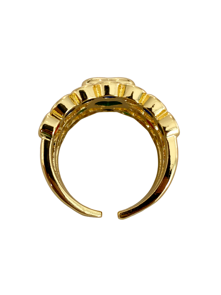 18K Gold Plated Multi Crystals Ring