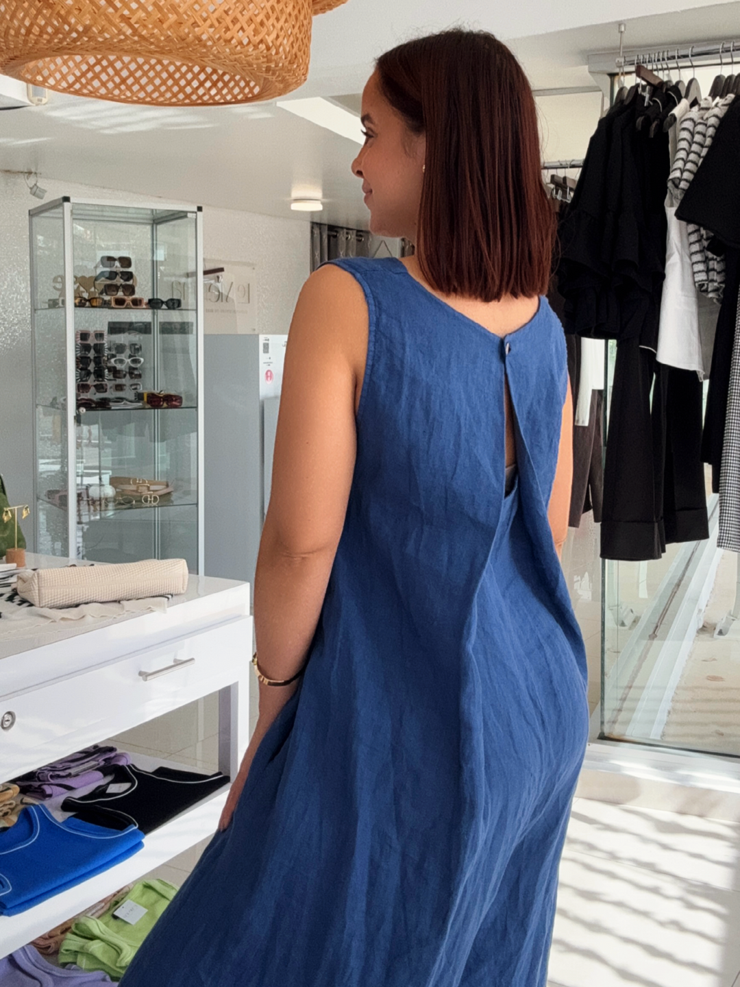 Italy Onesize Blue Linen Jumpsuit