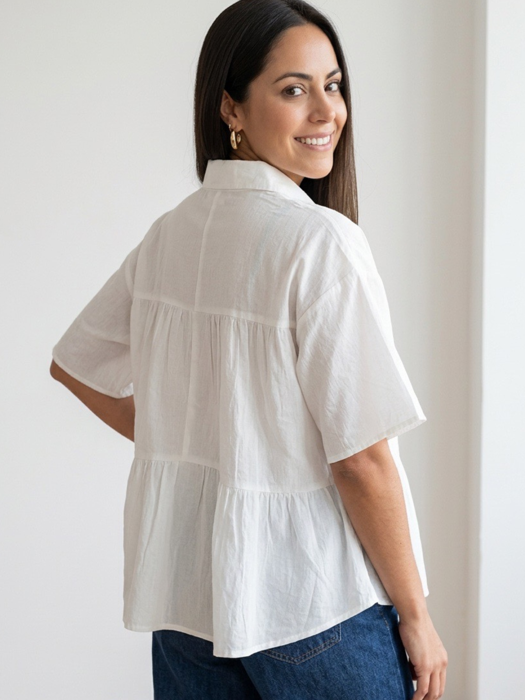 Ruffle White Oversize Top