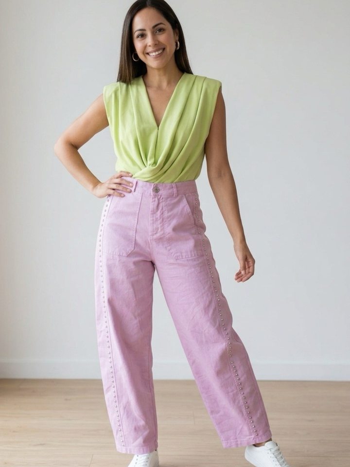 Italy Studs Pink Barrel Pant