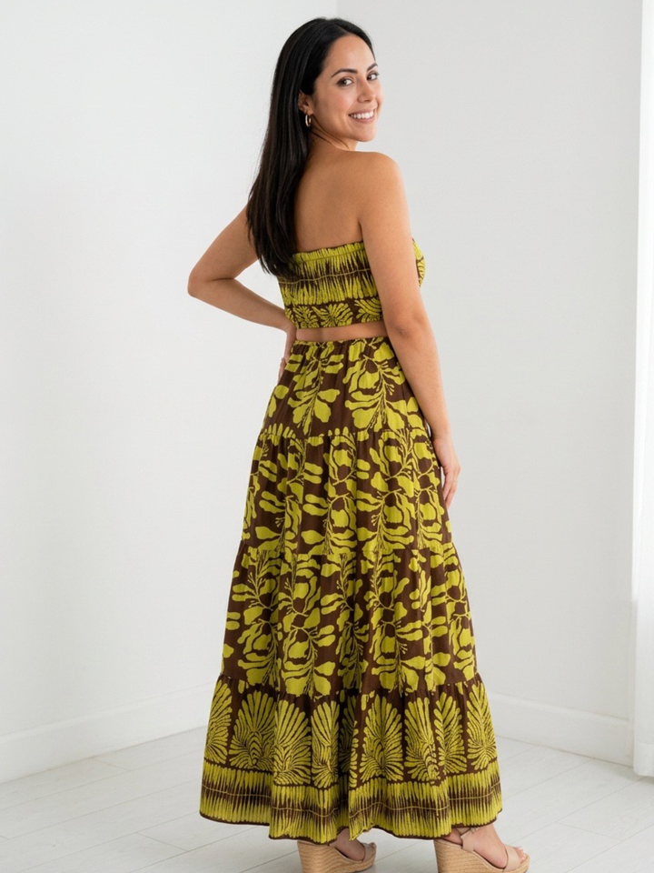 Italy Tropical Strapless Maxi Dress