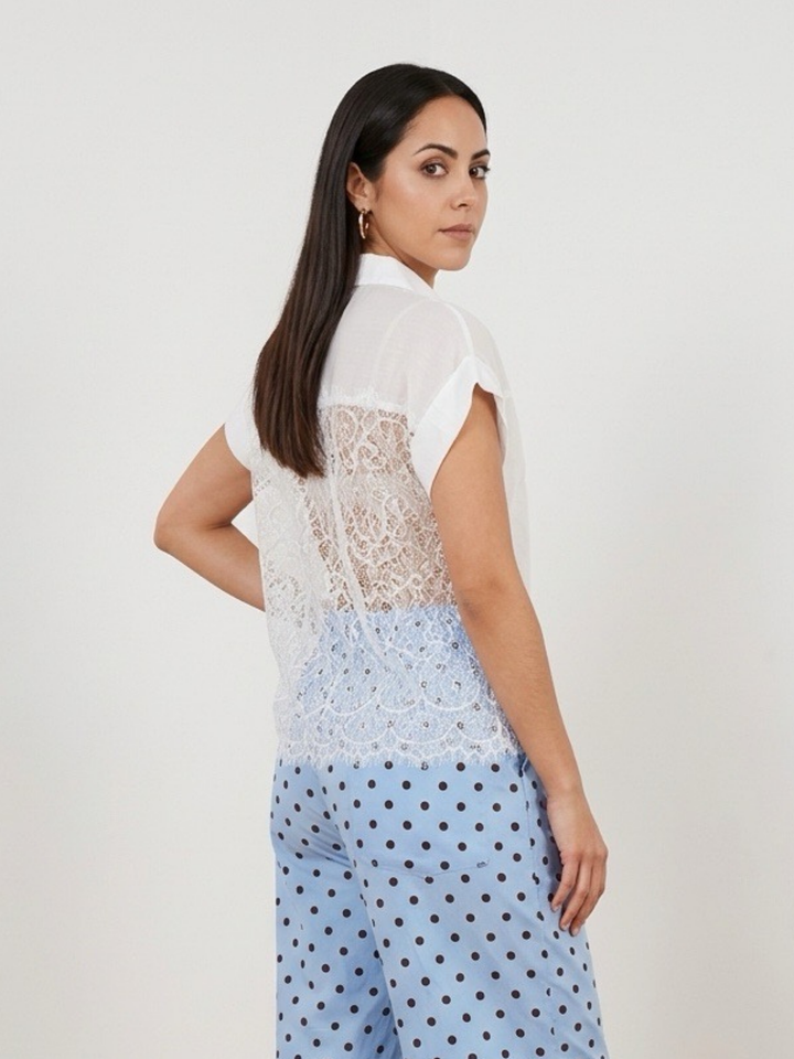 Italy Lace Back White Top