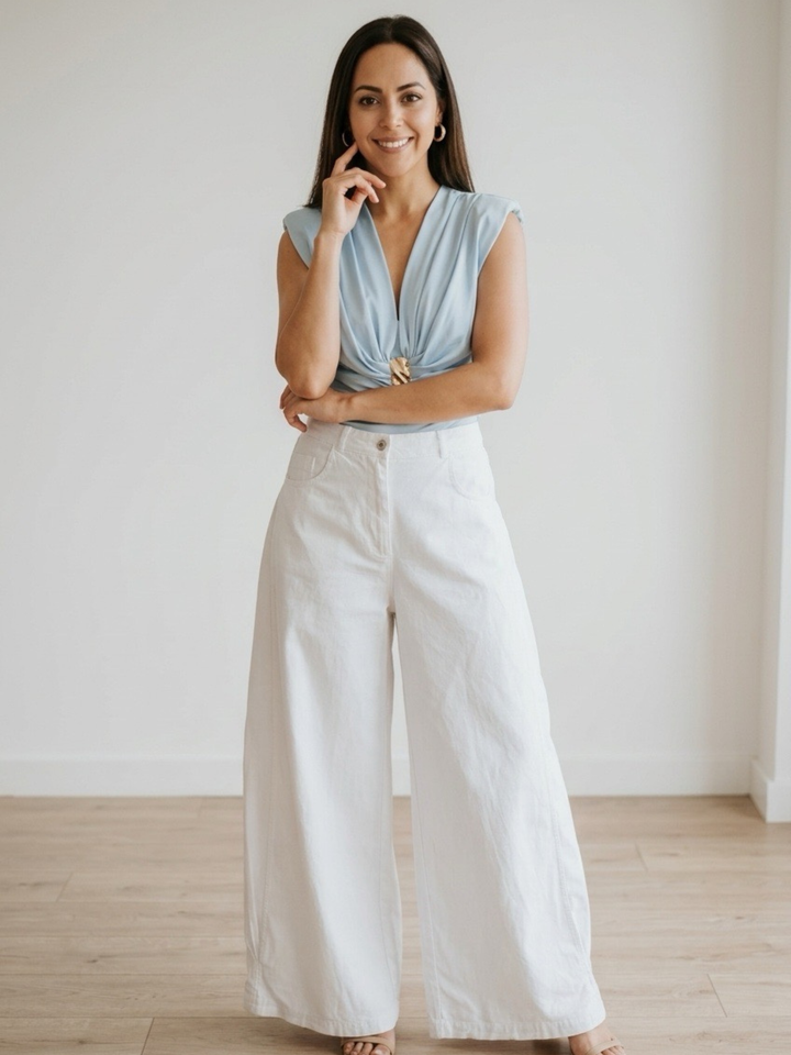 Italy Light Blue & Gold Detail Bodysuit