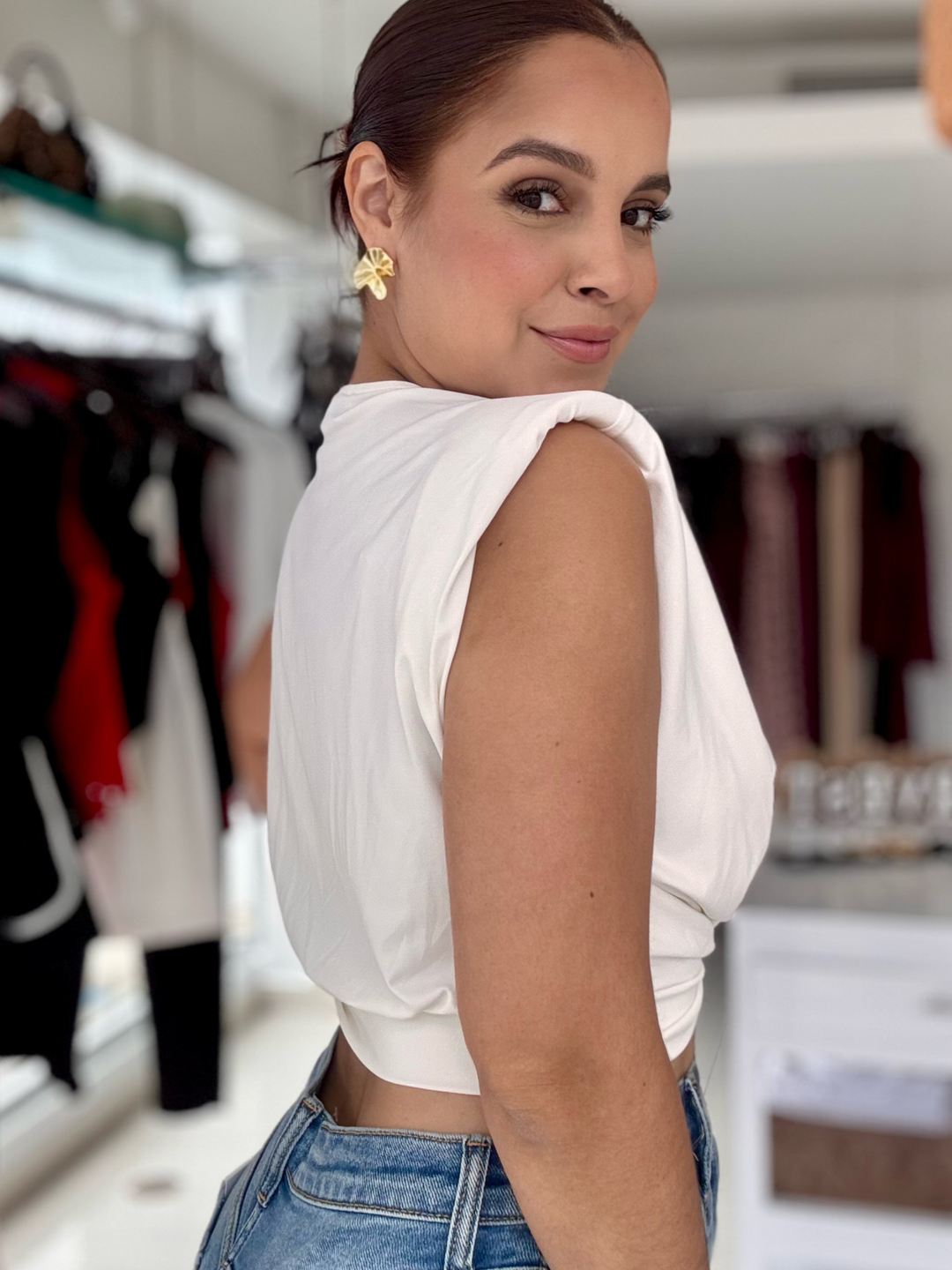 White Drape Crop Top One Size