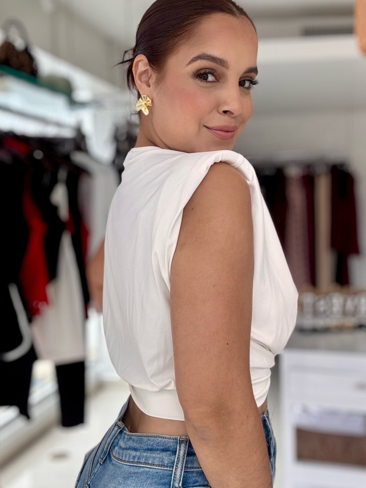 White Drape Crop Top One Size